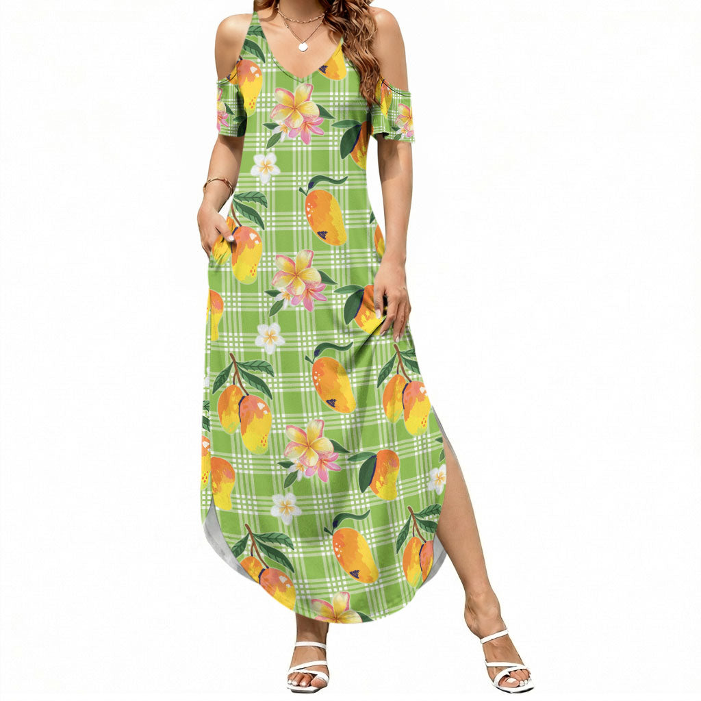 Aloha Hawaii Palaka Print Mango Plumeria Summer Maxi Dress Cool Mint LT7 Women Mint - Polynesian Pride