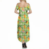 Aloha Hawaii Palaka Print Mango Plumeria Summer Maxi Dress Cool Mint LT7 - Polynesian Pride
