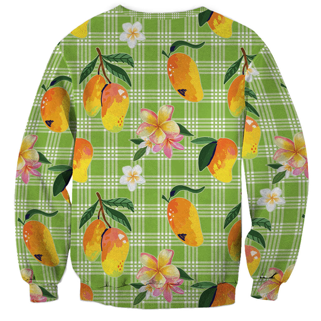 Aloha Hawaii Palaka Print Mango Plumeria Sweatshirt Cool Mint LT7 - Polynesian Pride