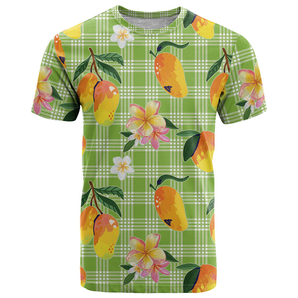 Aloha Hawaii Palaka Print Mango Plumeria T Shirt Cool Mint LT7 Mint - Polynesian Pride