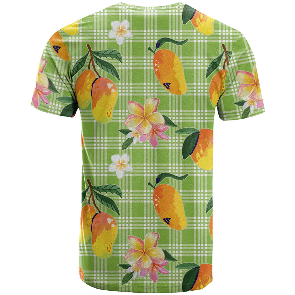 Aloha Hawaii Palaka Print Mango Plumeria T Shirt Cool Mint LT7 - Polynesian Pride