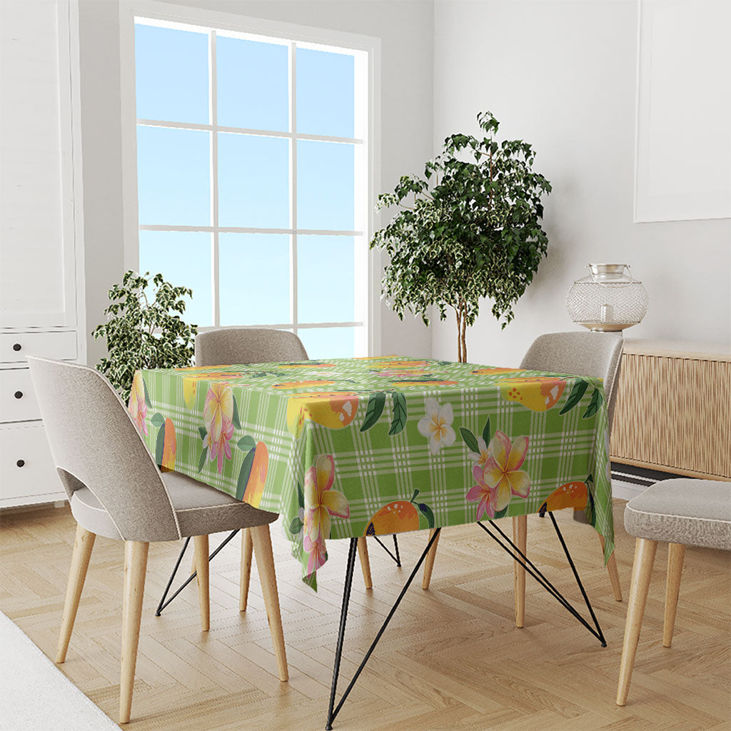 Aloha Hawaii Palaka Print Mango Plumeria Tablecloth Cool Mint LT7 - Polynesian Pride