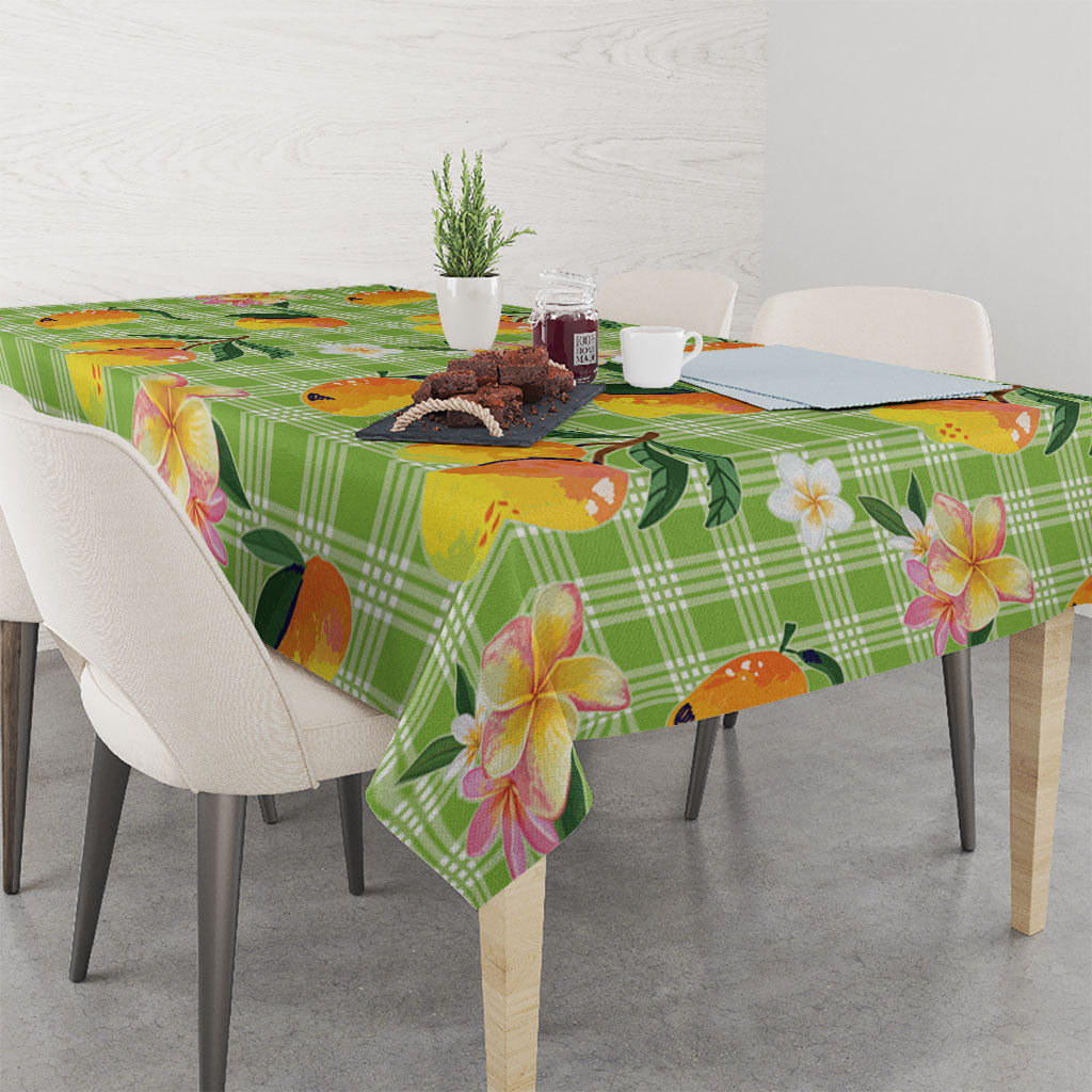 Aloha Hawaii Palaka Print Mango Plumeria Tablecloth Cool Mint LT7 - Polynesian Pride