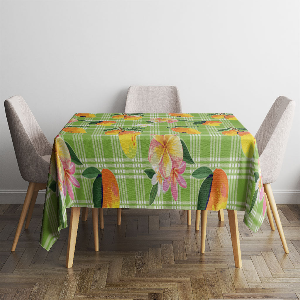 Aloha Hawaii Palaka Print Mango Plumeria Tablecloth Cool Mint LT7 - Polynesian Pride