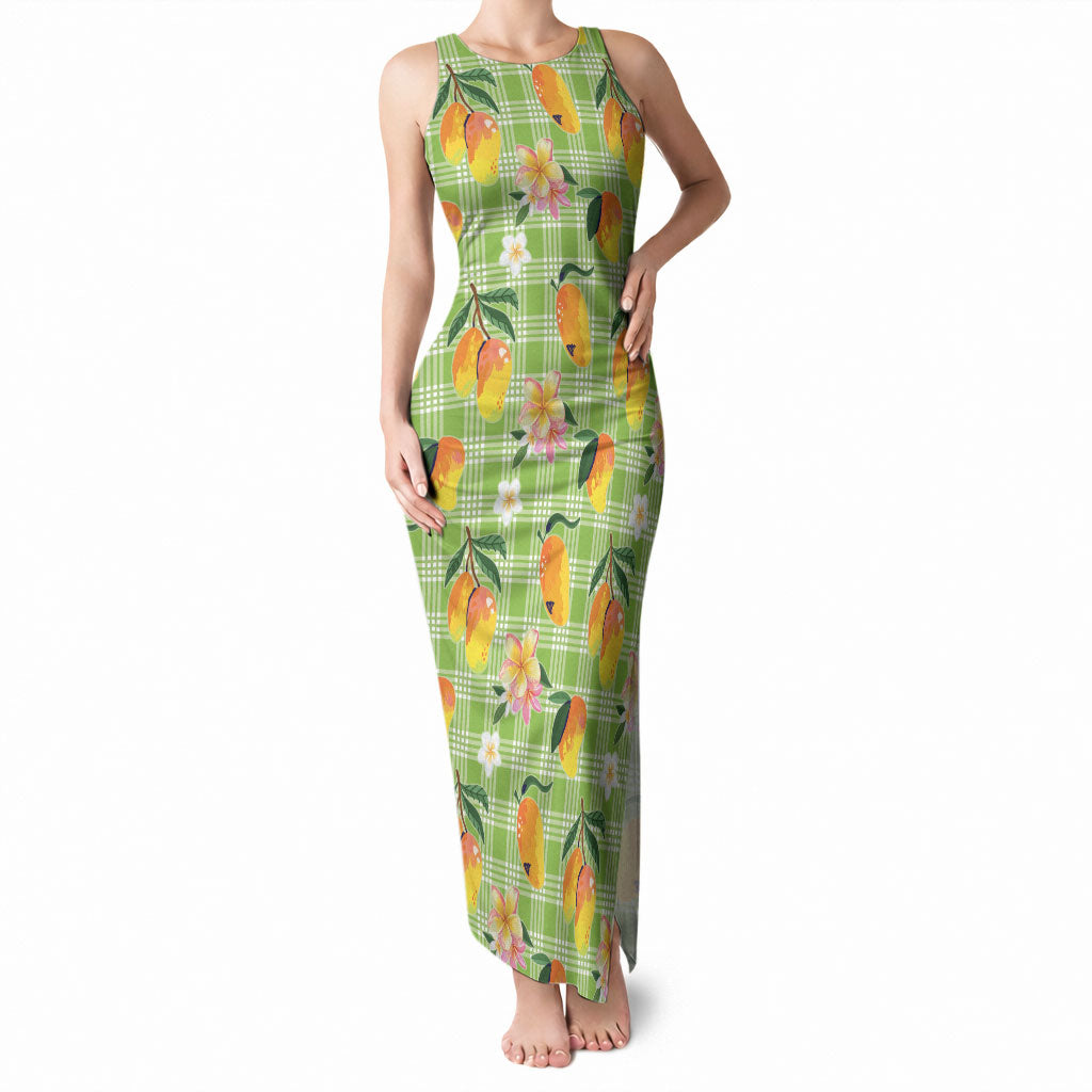 Aloha Hawaii Palaka Print Mango Plumeria Tank Maxi Dress Cool Mint LT7 Women Mint - Polynesian Pride