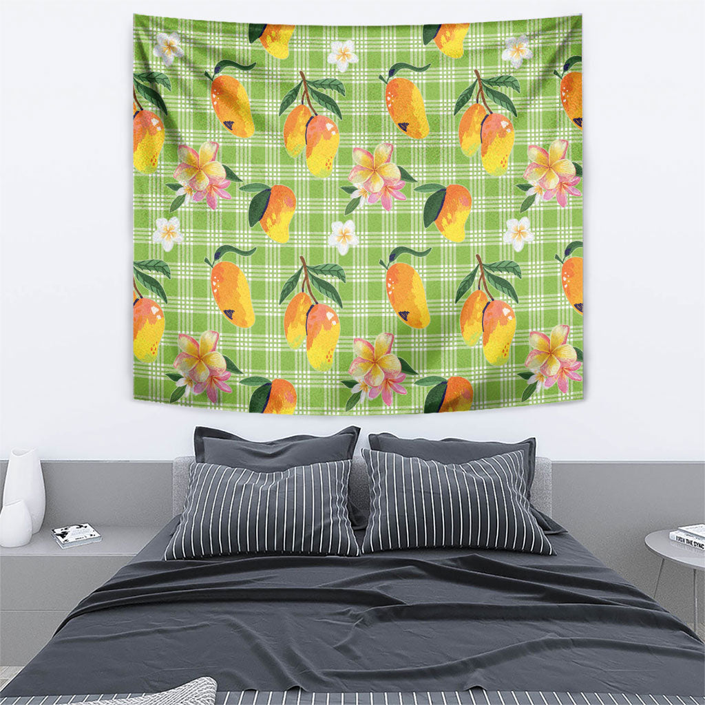 Aloha Hawaii Palaka Print Mango Plumeria Tapestry Cool Mint LT7 - Polynesian Pride