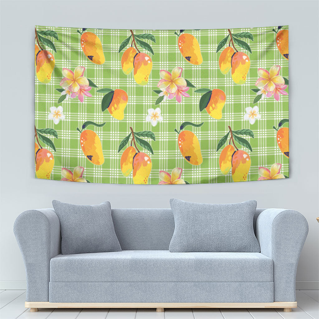 Aloha Hawaii Palaka Print Mango Plumeria Tapestry Cool Mint LT7 - Polynesian Pride