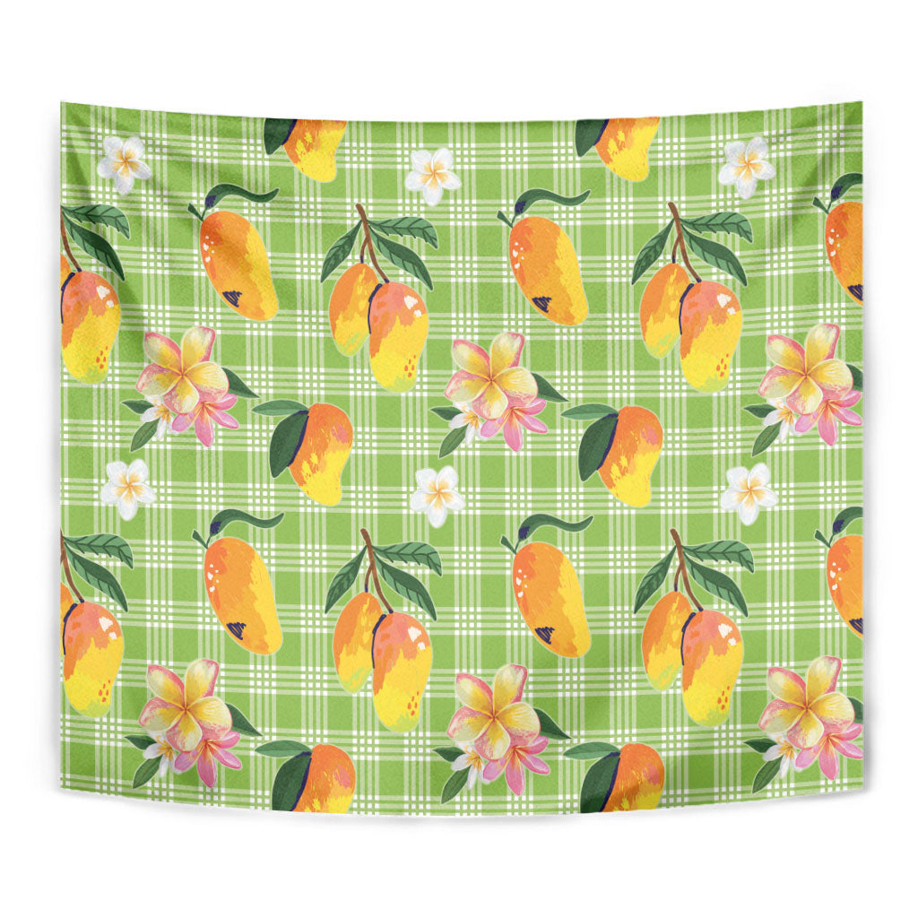 Aloha Hawaii Palaka Print Mango Plumeria Tapestry Cool Mint LT7 - Polynesian Pride