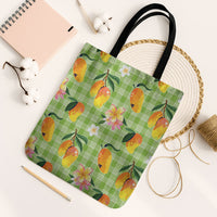 Aloha Hawaii Palaka Print Mango Plumeria Tote Bag Cool Mint LT7 Black Strap One Size Mint - Polynesian Pride
