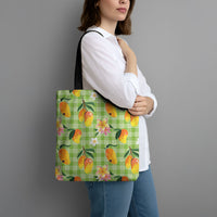 Aloha Hawaii Palaka Print Mango Plumeria Tote Bag Cool Mint LT7 - Polynesian Pride