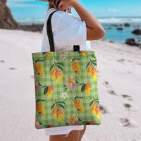 Aloha Hawaii Palaka Print Mango Plumeria Tote Bag Cool Mint LT7 - Polynesian Pride