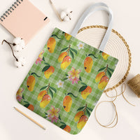 Aloha Hawaii Palaka Print Mango Plumeria Tote Bag Cool Mint LT7 White Strap One Size Mint - Polynesian Pride