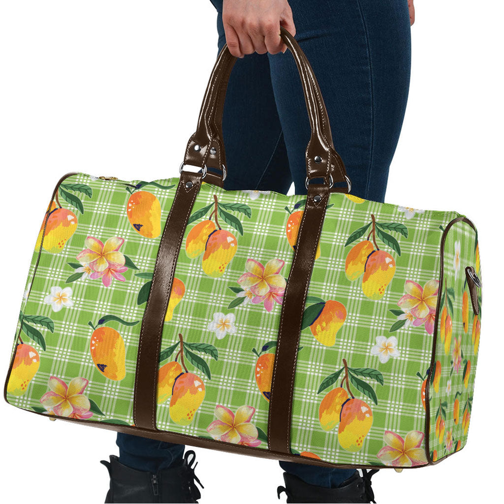 Aloha Hawaii Palaka Print Mango Plumeria Travel Bag Cool Mint LT7 - Polynesian Pride