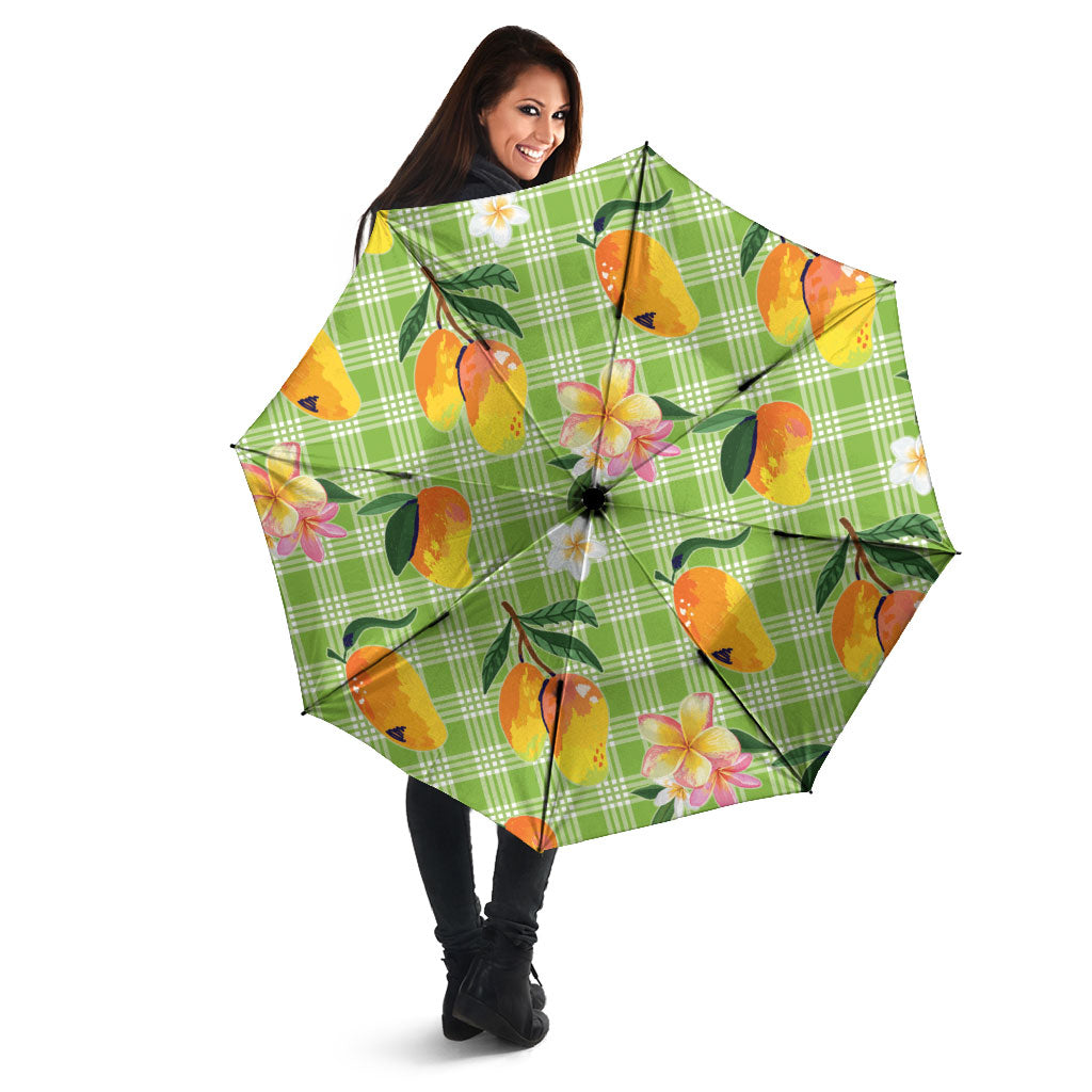 Aloha Hawaii Palaka Print Mango Plumeria Umbrella Cool Mint LT7 - Polynesian Pride