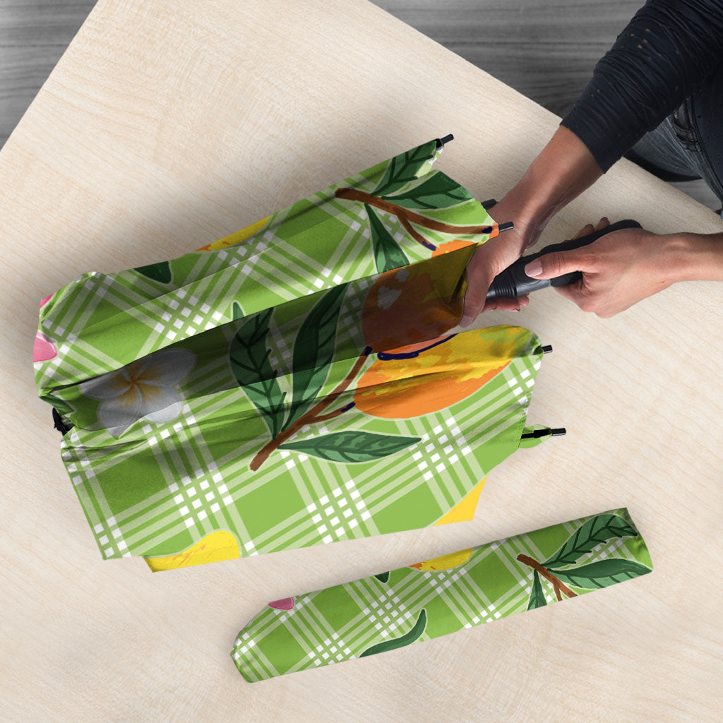 Aloha Hawaii Palaka Print Mango Plumeria Umbrella Cool Mint LT7 - Polynesian Pride