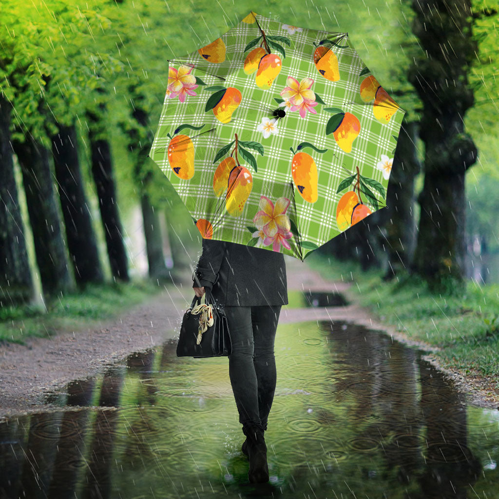 Aloha Hawaii Palaka Print Mango Plumeria Umbrella Cool Mint LT7 - Polynesian Pride