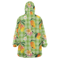 Aloha Hawaii Palaka Print Mango Plumeria Wearable Blanket Hoodie Cool Mint LT7 - Polynesian Pride