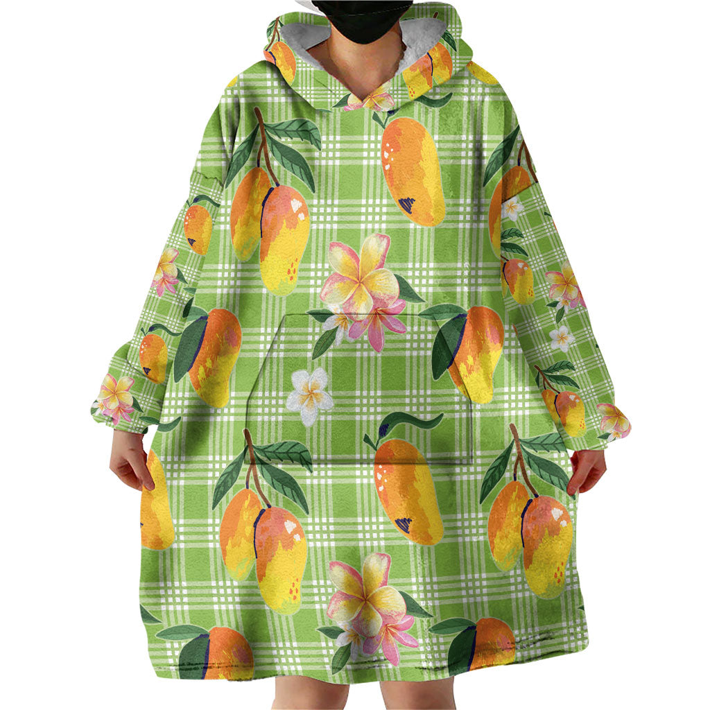 Aloha Hawaii Palaka Print Mango Plumeria Wearable Blanket Hoodie Cool Mint LT7 - Polynesian Pride