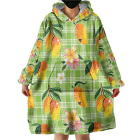 Aloha Hawaii Palaka Print Mango Plumeria Wearable Blanket Hoodie Cool Mint LT7 - Polynesian Pride