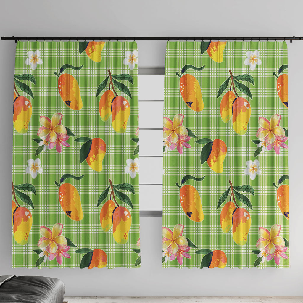 Aloha Hawaii Palaka Print Mango Plumeria Window Curtain Cool Mint LT7 With Hooks Mint - Polynesian Pride
