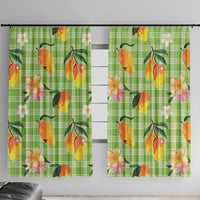Aloha Hawaii Palaka Print Mango Plumeria Window Curtain Cool Mint LT7 With Hooks Mint - Polynesian Pride