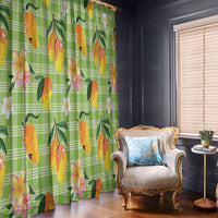 Aloha Hawaii Palaka Print Mango Plumeria Window Curtain Cool Mint LT7 - Polynesian Pride