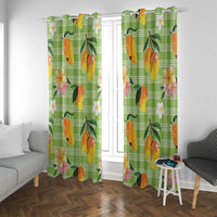 Aloha Hawaii Palaka Print Mango Plumeria Window Curtain Cool Mint LT7 With Grommets Mint - Polynesian Pride