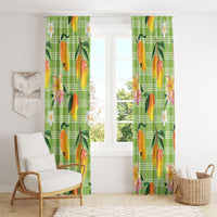 Aloha Hawaii Palaka Print Mango Plumeria Window Curtain Cool Mint LT7 - Polynesian Pride