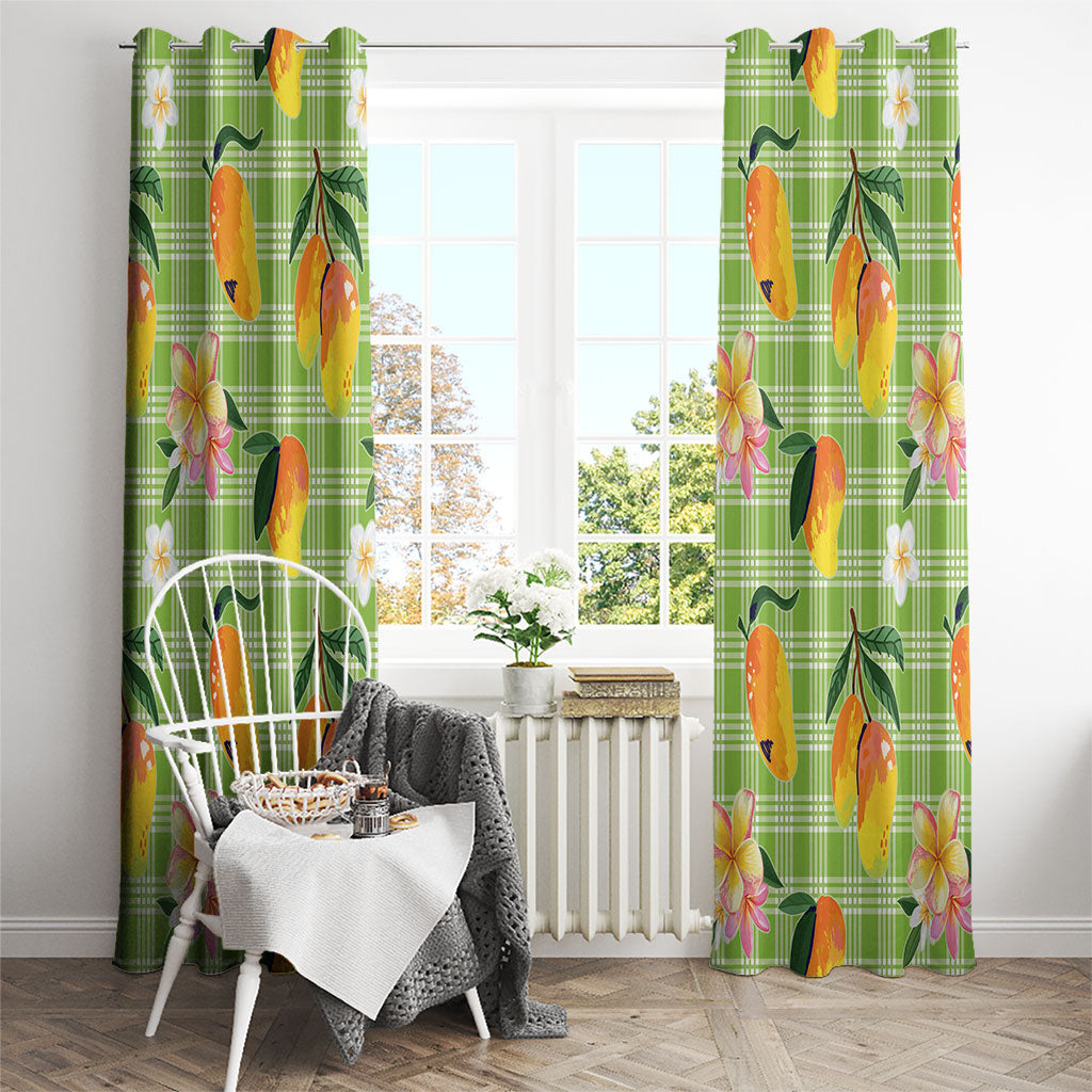 Aloha Hawaii Palaka Print Mango Plumeria Window Curtain Cool Mint LT7 - Polynesian Pride