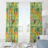 Aloha Hawaii Palaka Print Mango Plumeria Window Curtain Cool Mint LT7 - Polynesian Pride