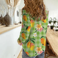 Aloha Hawaii Palaka Print Mango Plumeria Women Casual Shirt Cool Mint LT7 - Polynesian Pride