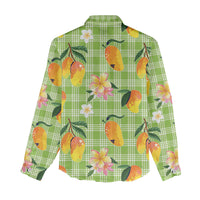 Aloha Hawaii Palaka Print Mango Plumeria Women Casual Shirt Cool Mint LT7 - Polynesian Pride