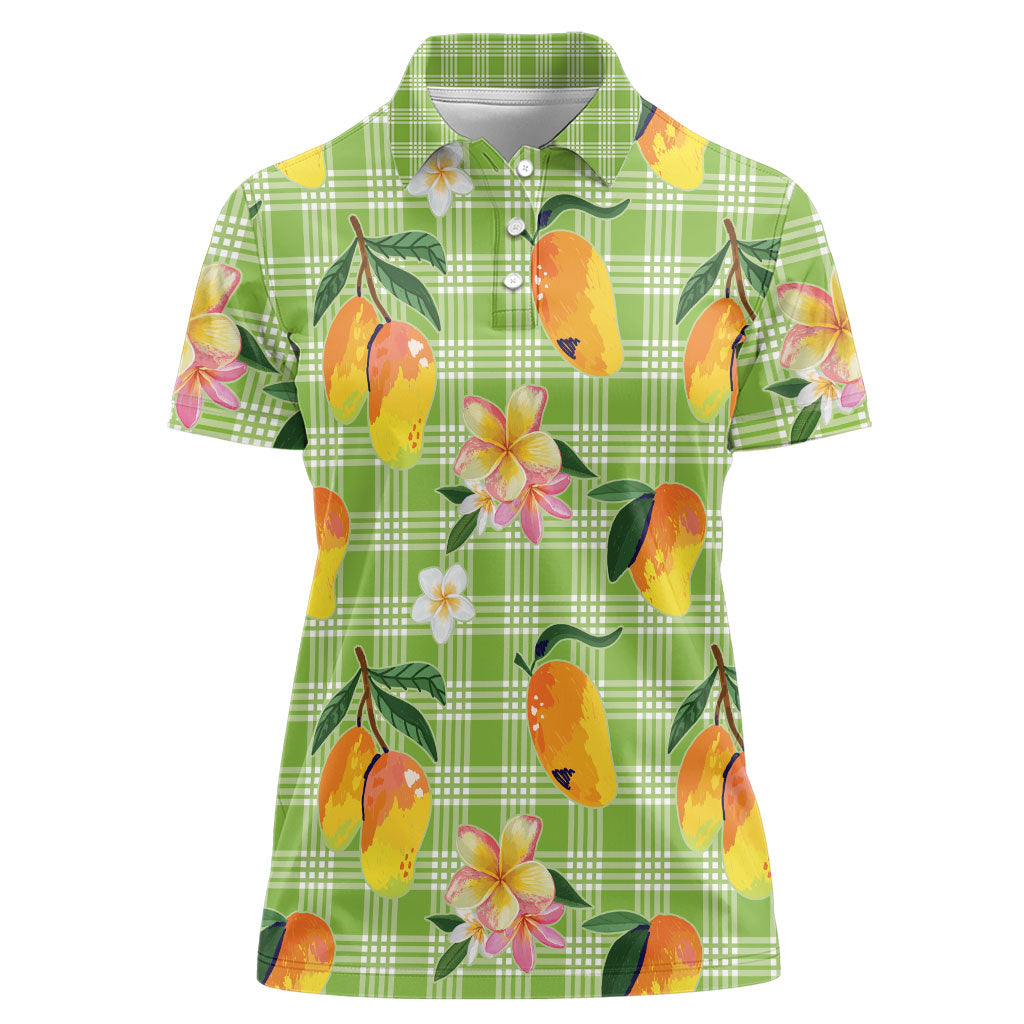 Aloha Hawaii Palaka Print Mango Plumeria Women Polo Shirt Cool Mint LT7 Female Mint - Polynesian Pride