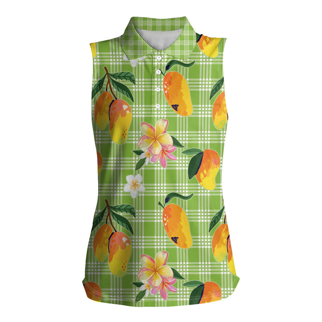 Aloha Hawaii Palaka Print Mango Plumeria Women Sleeveless Polo Shirt Cool Mint LT7 Female Mint - Polynesian Pride