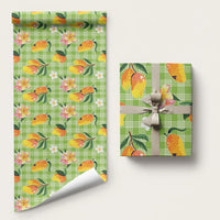 Aloha Hawaii Palaka Print Mango Plumeria Wrapping Paper Cool Mint LT7 58" × 23" Mint - Polynesian Pride
