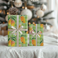 Aloha Hawaii Palaka Print Mango Plumeria Wrapping Paper Cool Mint LT7 - Polynesian Pride