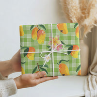Aloha Hawaii Palaka Print Mango Plumeria Wrapping Paper Cool Mint LT7 - Polynesian Pride