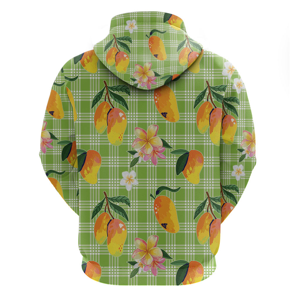 Aloha Hawaii Palaka Print Mango Plumeria Zip Hoodie Cool Mint LT7 - Polynesian Pride