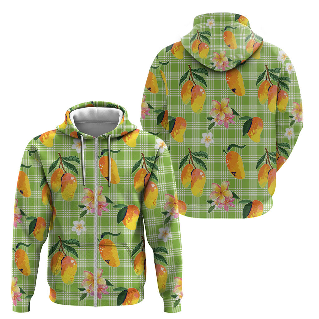 Aloha Hawaii Palaka Print Mango Plumeria Zip Hoodie Cool Mint LT7 - Polynesian Pride
