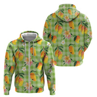 Aloha Hawaii Palaka Print Mango Plumeria Zip Hoodie Cool Mint LT7 - Polynesian Pride