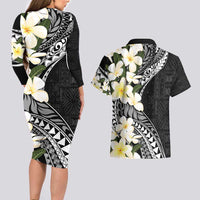 Aloha Hawaii Festive Couples Matching Long Sleeve Bodycon Dress and Hawaiian Shirt Frangipani Lace Classic LT7 - Polynesian Pride
