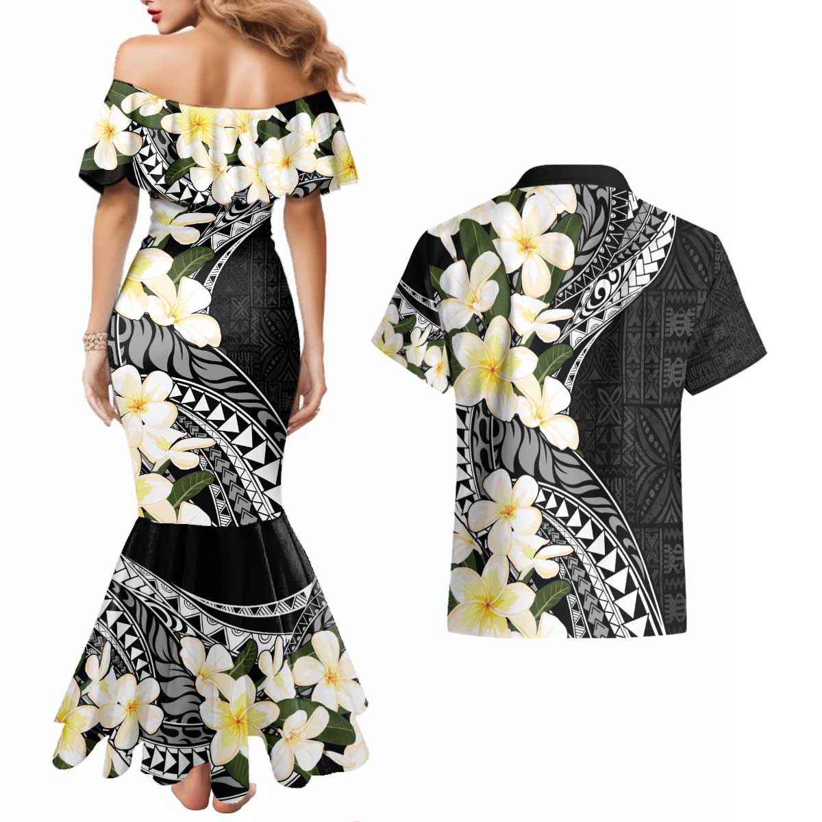 Aloha Hawaii Festive Couples Matching Mermaid Dress and Hawaiian Shirt Frangipani Lace Classic LT7 - Polynesian Pride