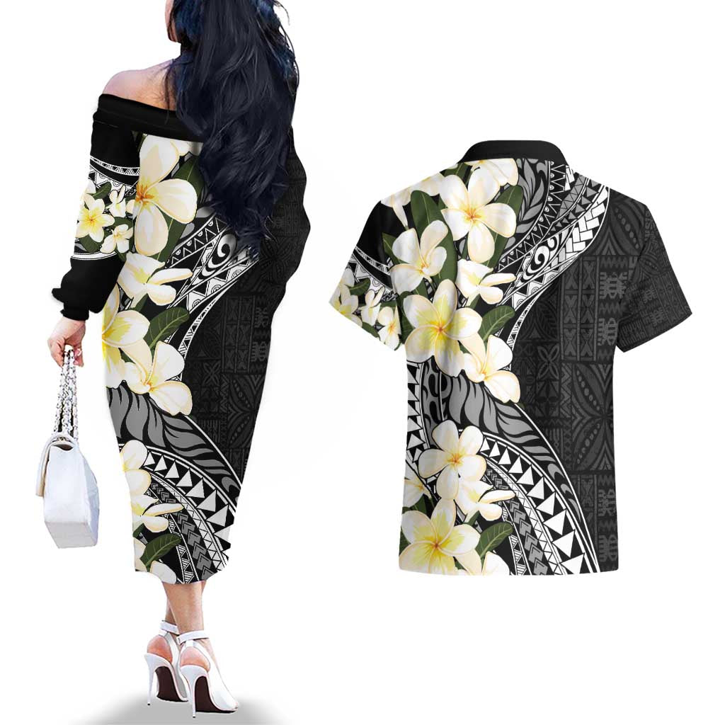 Aloha Hawaii Festive Couples Matching Off The Shoulder Long Sleeve Dress and Hawaiian Shirt Frangipani Lace Classic LT7 - Polynesian Pride