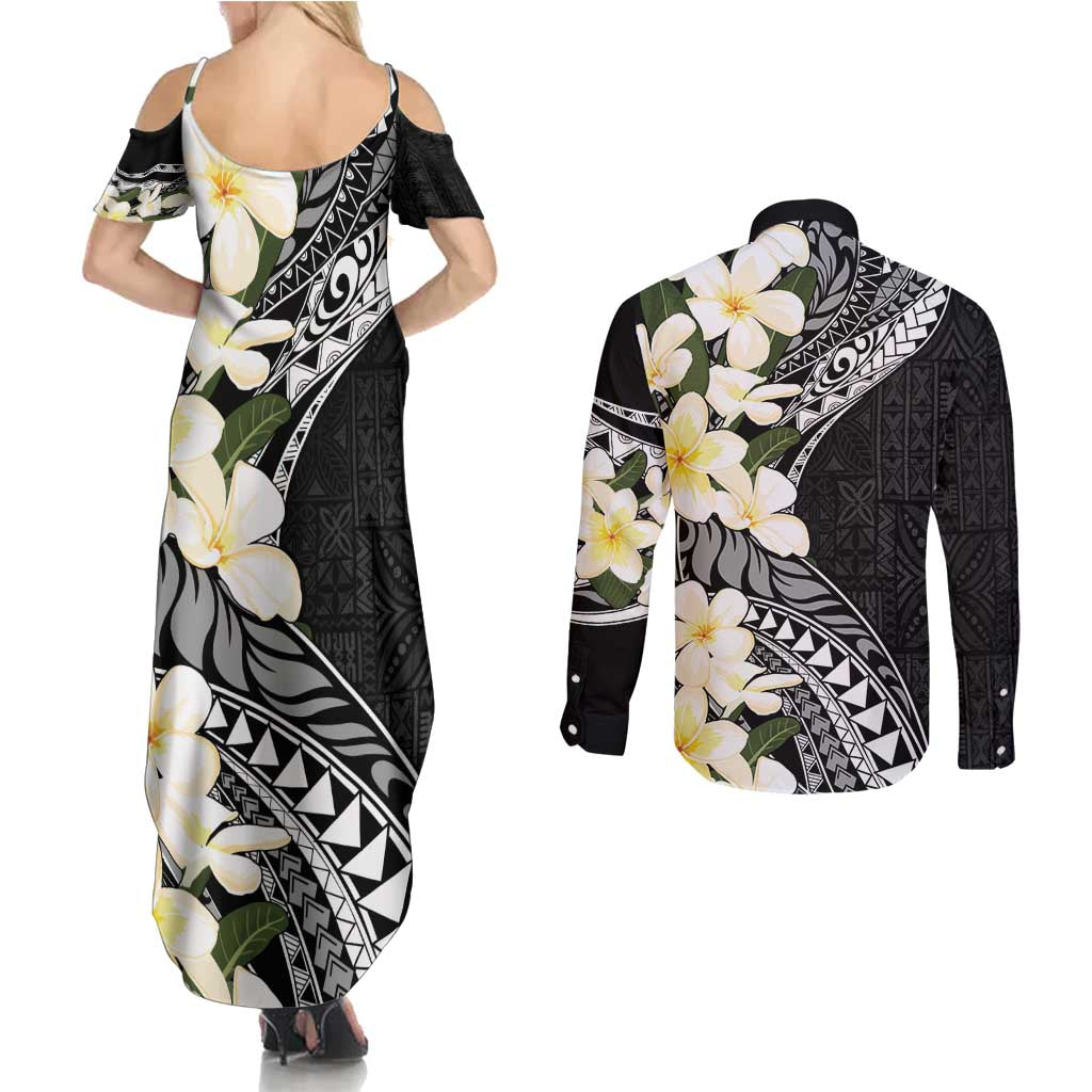 Aloha Hawaii Festive Couples Matching Summer Maxi Dress and Long Sleeve Button Shirt Frangipani Lace Classic