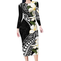 Aloha Hawaii Festive Family Matching Long Sleeve Bodycon Dress and Hawaiian Shirt Frangipani Lace Classic LT7 Mom's Dress Black - Polynesian Pride