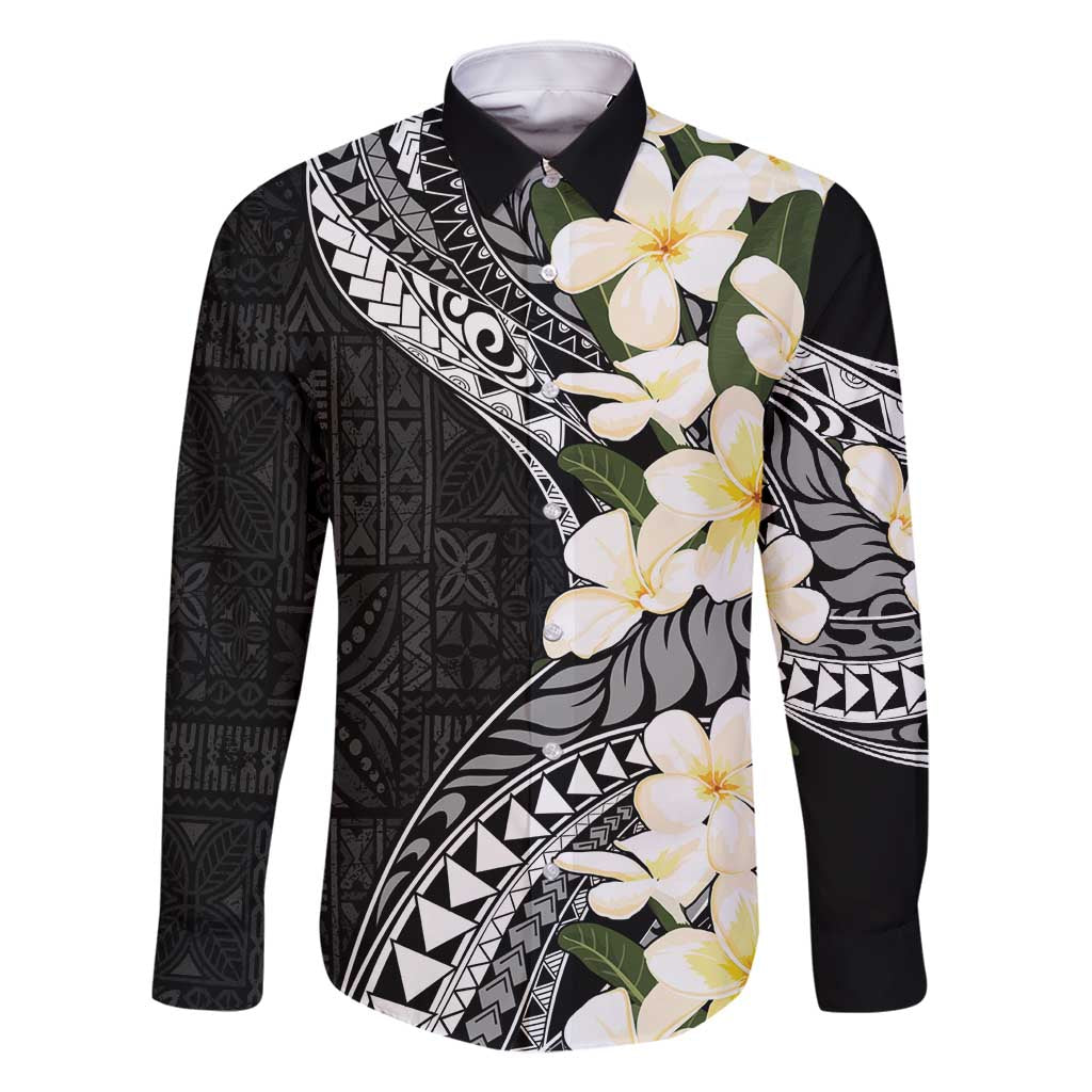 Aloha Hawaii Festive Family Matching Mermaid Dress and Hawaiian Shirt Frangipani Lace Classic LT7 Dad's Shirt - Long Sleeve Black - Polynesian Pride