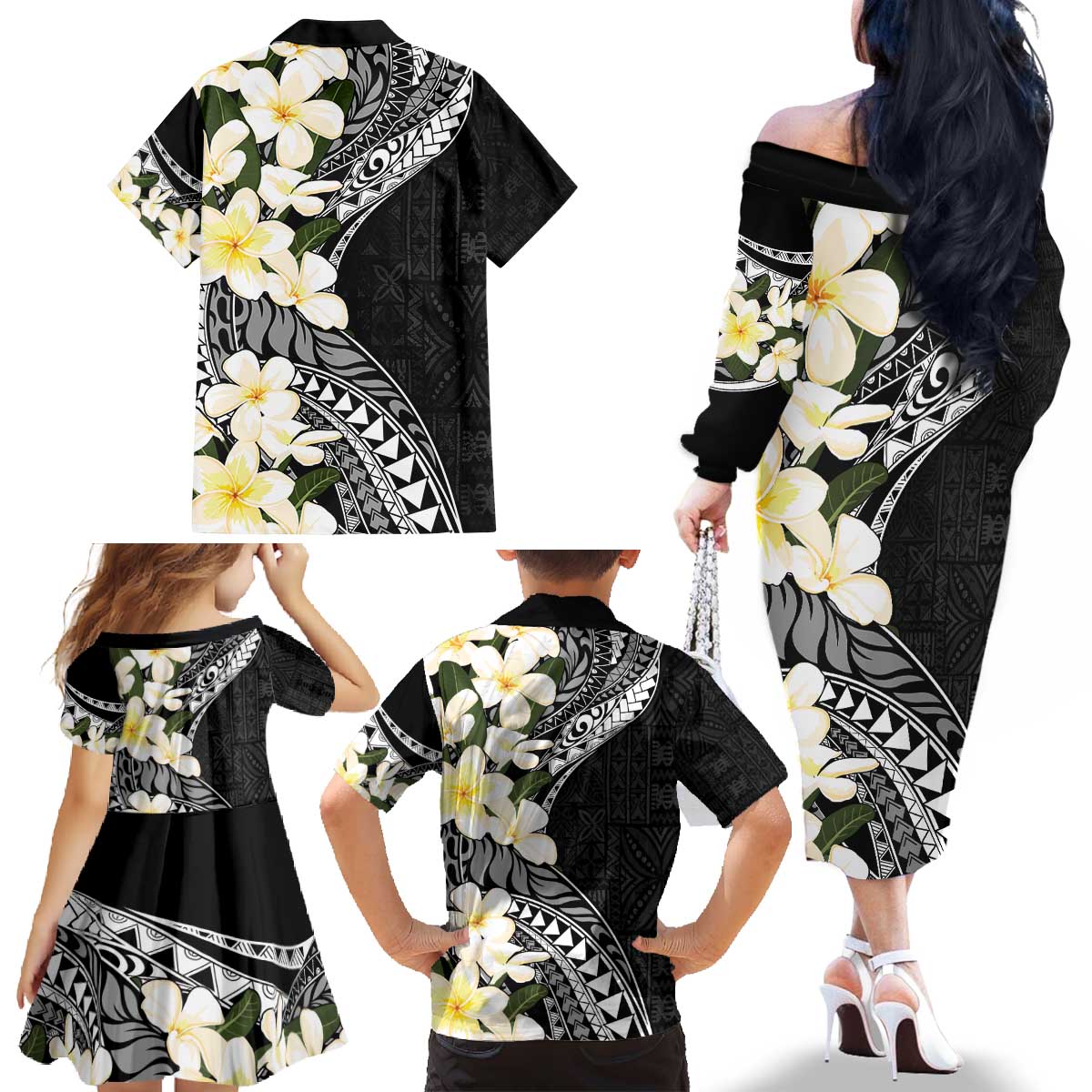 Aloha Hawaii Festive Family Matching Off The Shoulder Long Sleeve Dress and Hawaiian Shirt Frangipani Lace Classic LT7 - Polynesian Pride