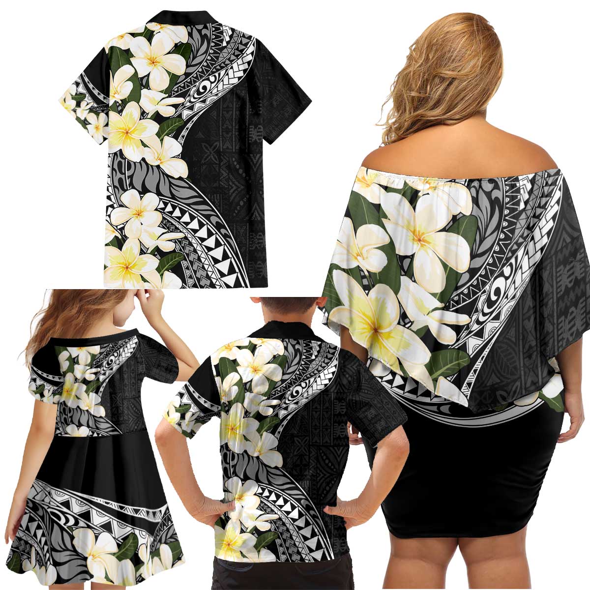 Aloha Hawaii Festive Family Matching Off Shoulder Short Dress and Hawaiian Shirt Frangipani Lace Classic LT7 - Polynesian Pride