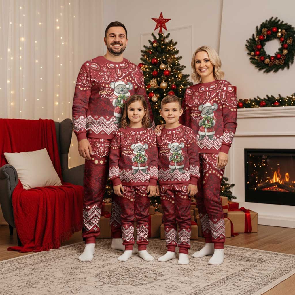 Here For A Koality Xmas Australia Abogirinal Christmas Pajama Set Santa Koala LT7 - Polynesian Pride