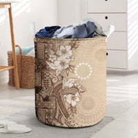 Kia Orana Cook Islands Tapa Floral With Cross Laundry Basket Beige